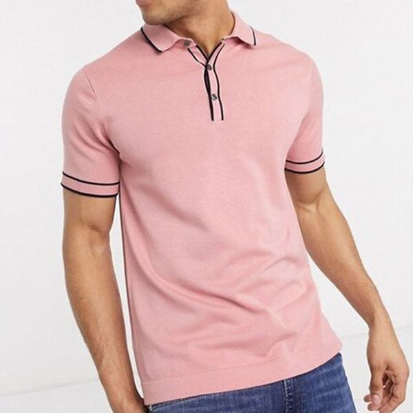 

pink neckline striped men s street polo shirt comfortable classic fashion daily travel work party, White;black