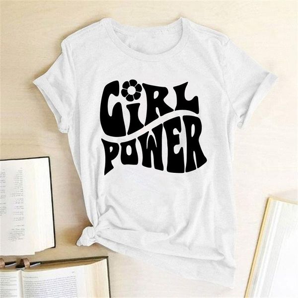 

women's t-shirt harajuku tees girl power letter print women tshirt summer casual t shirt for lady yong tee, White