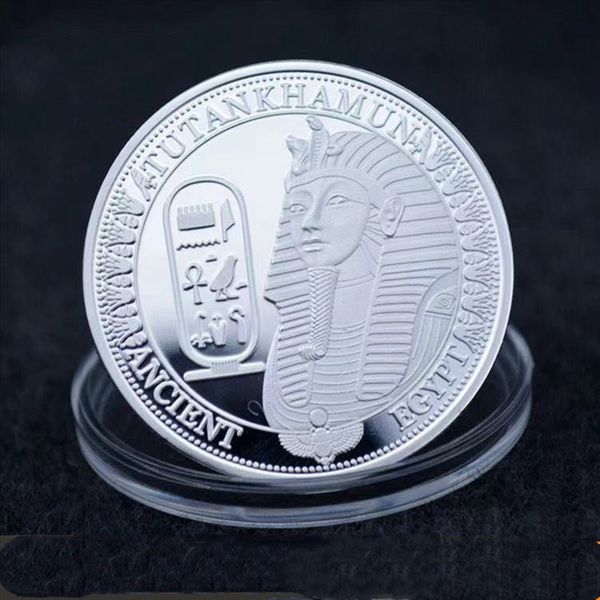 

5pcs non magnetic crafts egyptian pharaoh stone lions face pyramid silver plated commemorative coin