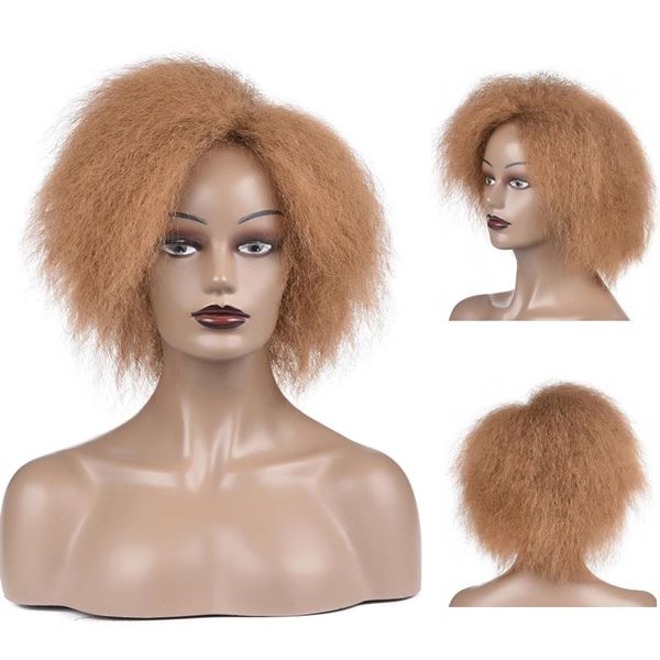

synthetic wigs yaki straight short wig afro for black women heat resistant fiber cosplay