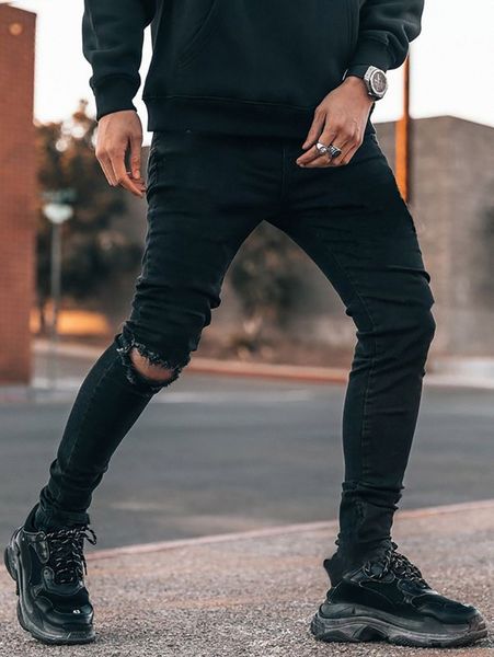

men ripped raw trim skinny jeans q9qs#, Blue