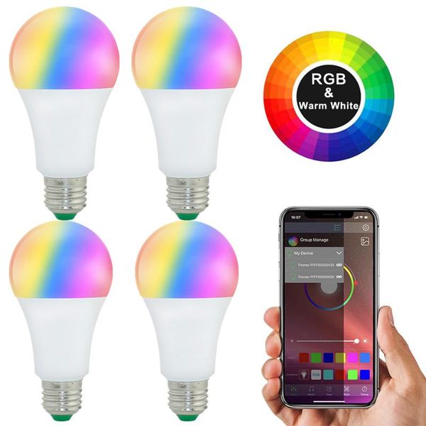 

bulbs e27 smart light bulb 15w 220v rgb dimmable white/warm white led lamp b22 2pcs 4pcs for home lighting color changing