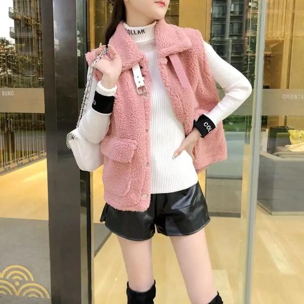 

women's vests lamb hair vest women outcoat winter thicken short waistcoat 2021 outer wear fur coat velvet, Black;white
