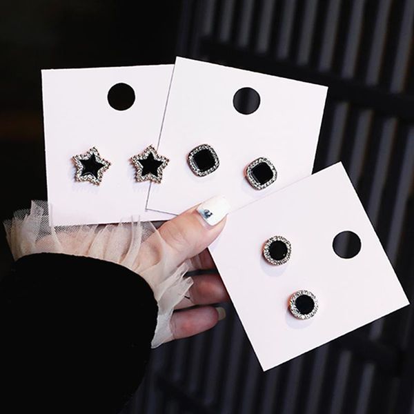 

stud fashion crystal earrings for women korean black star round square earring statement jewelryelegant wedding jewelry, Golden;silver