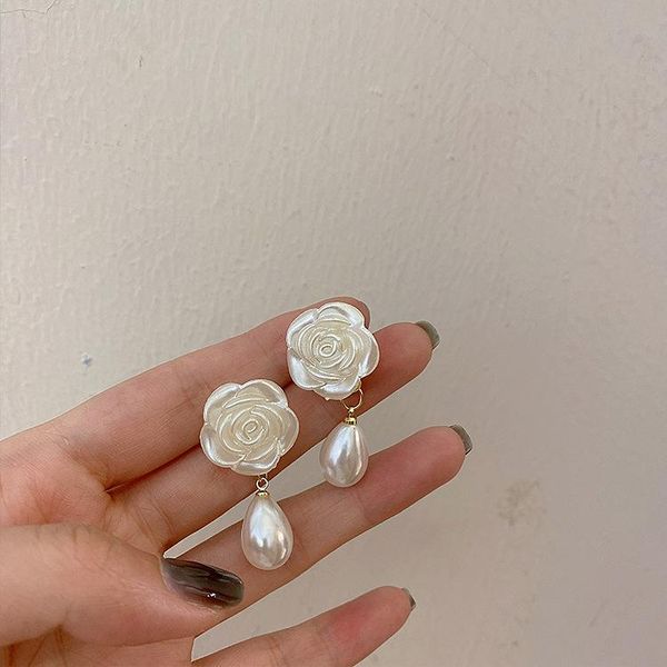 

dangle & chandelier vintage pearl flower earrings women's jewelry all match elegant temperament bridal pendant gift accessories, Silver