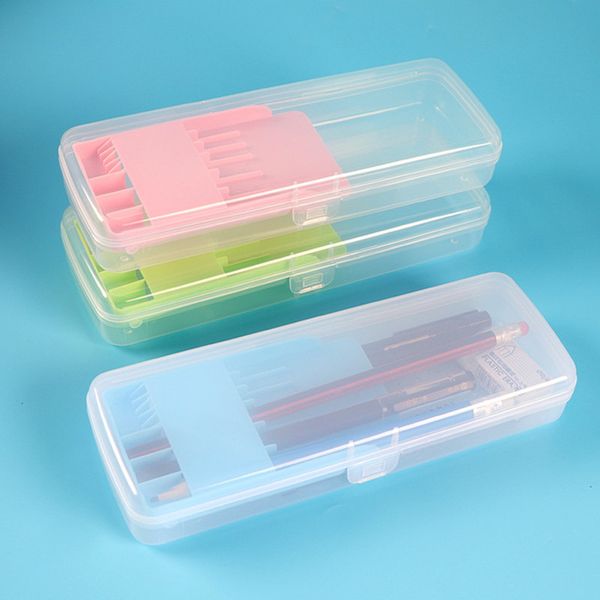 

easy transparent etui frosted plastic double pencil storage box back to school paper office supplies 3 colors