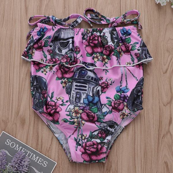 

baby polyester swimwear print-strap swimsuit infant swimwear kids girl, Black