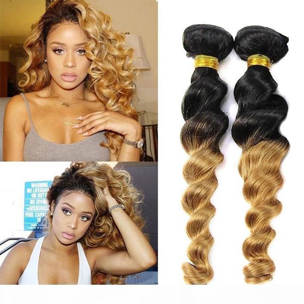 

ombre hair weave grade 7a human hair extensions brazilian malaysian indian peruvian virgin ombre 1b 27 loose wave hair weave ing, Black;brown