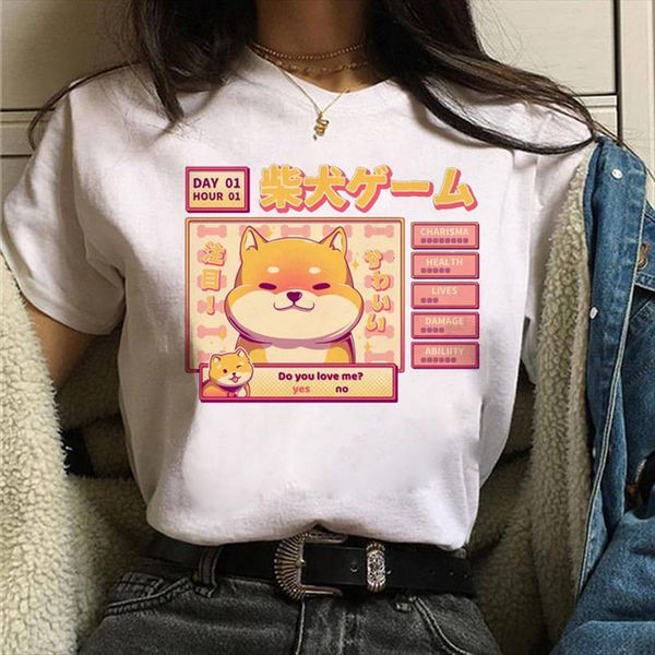 

harajuku kawaii cute shiba inu women doge print summer korean streetwear casual tees aesthetic camisas mujer, White