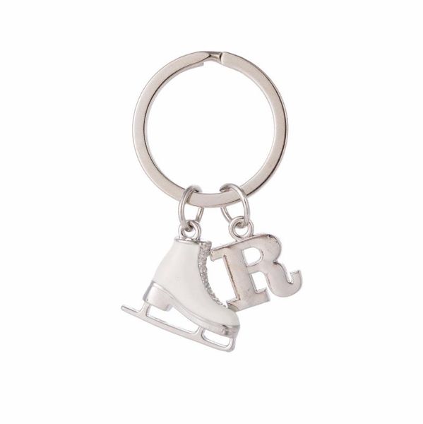 

keychains luxury initial white 3d skate shoes letter pendant 26 alphabet enamel keychain winter christmasgift for woman man key ring, Silver