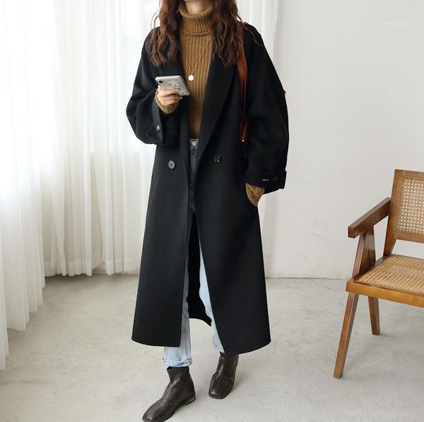 

women's wool & blends medium-length korean loose coat q067, Black
