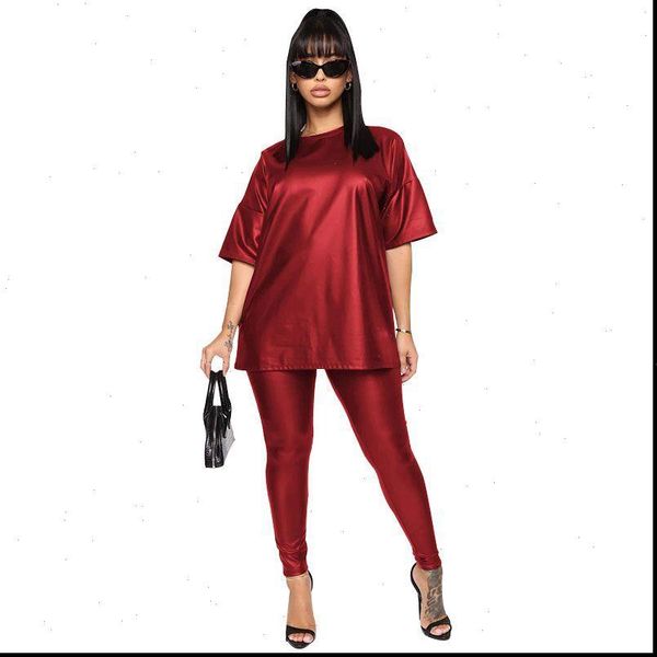 

s 5xl plus size women clothing pu faux leather two piece set tee leggings jogger pants tracksuit matching sets outfit, Gray