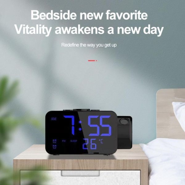 

radio t8 shortwave fm stereo digital tableled projection mirror clock with temperature sound alarm speaker