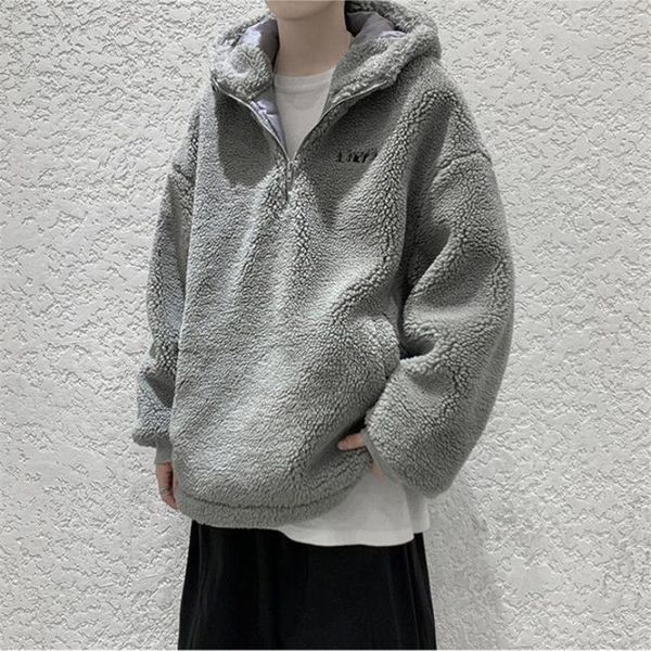 

men's hoodies & sweatshirts autumn winter warm hooded sweatshirt plus velvet thickening fashion polar fleece streetwear loose 2021, Black