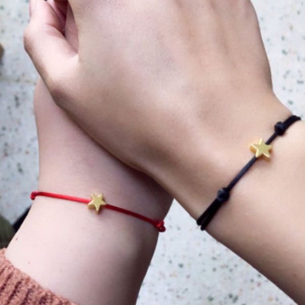 

heart five-pointed star charm bracelet for women men lucky wax rope friendship bracelets red string couple jewelry, Golden;silver
