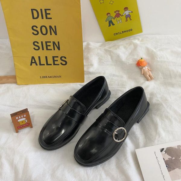 

shoes woman flats british style casual female sneakers all-match round toe autumn oxfords slip-on modis dress preppy retro new f, Black