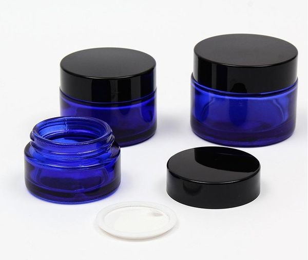 20 g, 30 g, 50 g Kosmetikdosen, blaue Lippenbalsam-Cremedosen aus Glas, rundes Glas mit inneren PP-Einlagen