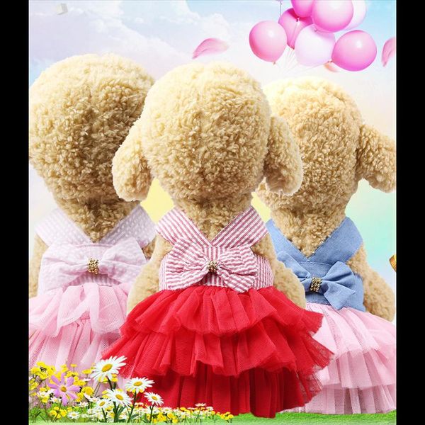 

dog apparel cat clothes pet supplies striped suspenders mesh skirt tutu dress chihuahua stripe print dres vestidos