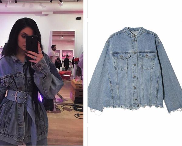 

women's jackets ladies fashion chic flare sleeve single breasted vintage washed demin jacket hole coat, Black;brown