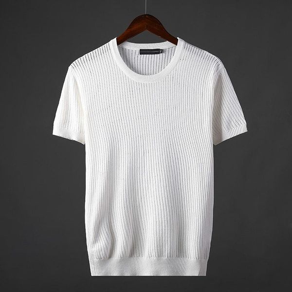 

men's t-shirts summer male luxury knitted short sleeve round collar casual man plus size 7xl slim fit mens, White;black