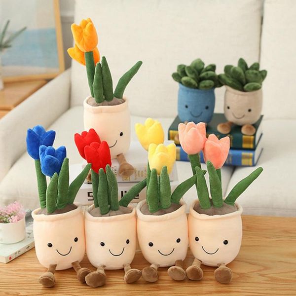 

1pcs simulation tulip plants plush room decor stuffed toys creative potted flowers pillow soft doll for girls kids birthday gift