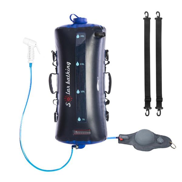 

outdoor bags 12l/20l camping water bag collapsible shower container sack with air pump 1.9m hose head for hiking picnic