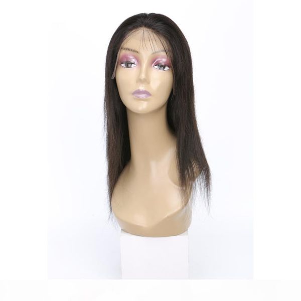 

9a lace front wigs straight human hair brazilian virgin hair 8-22inch lace front wig straight silky natural color, Black;brown