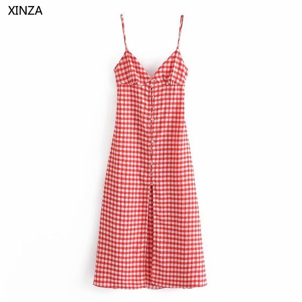 

casual dresses women strappy gingham summer plaid sleeveless backless party woman spaghetti straps mini red f5dt, Black;gray