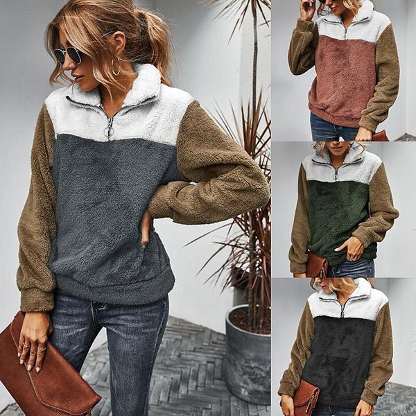 

womens hoodies sweatshirts womens pullovers 2023 autumn and winter plus velvet thick commute femme long sleeved stitching lapel femal, Black