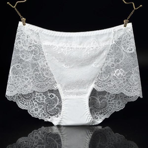 

women lace hollow out panties comfortable healthy cotton crotch underwear breathable seamless high waist plus size briefs, Black;pink