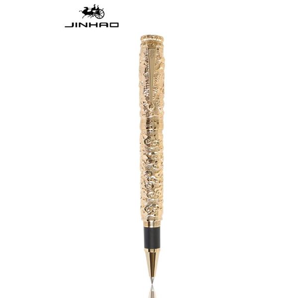 Penne a sfera Jinhao Metallo Vintage Gold Dragon Cloud Intaglio Goffratura Grande Penna a sfera pesante Roller 0,7 mm Cancelleria per ufficio professionale