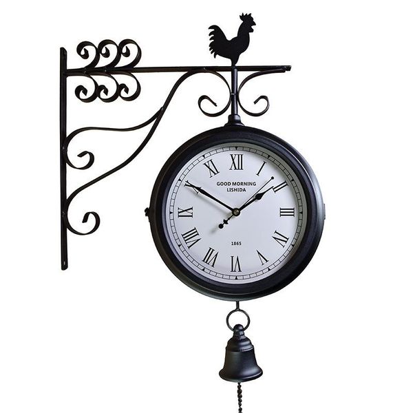 

wall clocks wrought iron mute compound clock european retro, craft double-sided antique