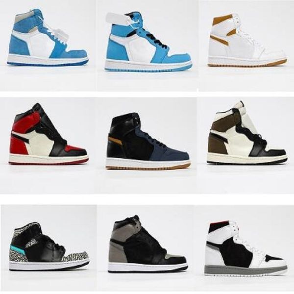 

new 1 high white shoes basketball shoes 1s mid royal toe black metallic gold pine green black unc patent men women sneakers trainers