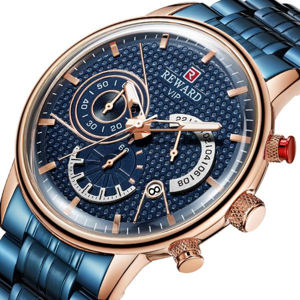 

wristwatches relogio masculino reward watches men sport quartz watch chronograph military wristwatch for male wrist, Slivery;brown