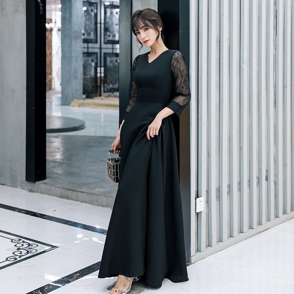 

black vintage exquisite evening party dress women elegant banquet gown v-neck classic pleated dresses 32op, Blue;red