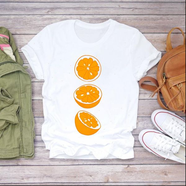 

women fruit sweet orange short sleeve cute fashion 90s lady print t shirts t shirt ladies womens graphic female tee t, White