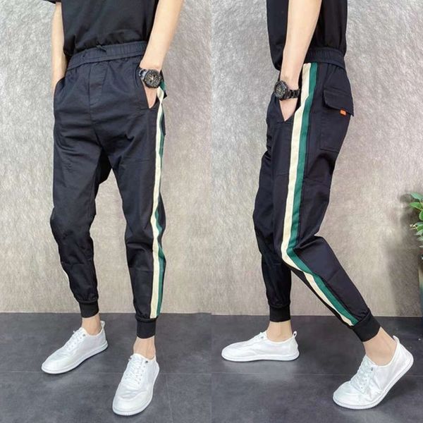 

summer 2020 versatile net red casual social spirit men's leggings harem trend capris, Black