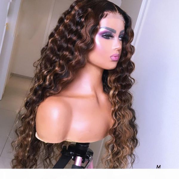 

13x6 deep part lace front human hair wigs 360 lace frontal curly highlights color remy pre plucked blonde brazilian full lace wig bleached, Black