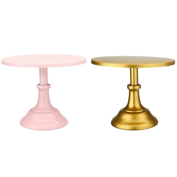 

baking & pastry tools 2 pcs metal iron cake stand round pedestal dessert holder cupcake display rack bakeware (gold pink)