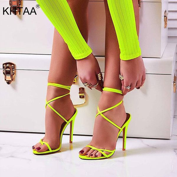

woman sandals candy color super high stilettos women ladies summer ankle strap thong lace up fashion party shoes 2021 new, Black