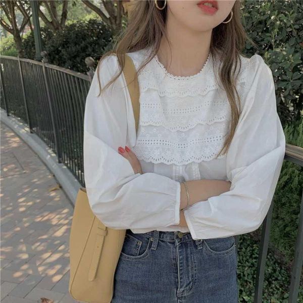 

women's blouses & shirts white shirt design niche round neck 2021 spring korean loose temperament top