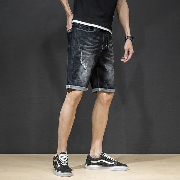 

men's men's jeans shorts with holes in summer, Blue