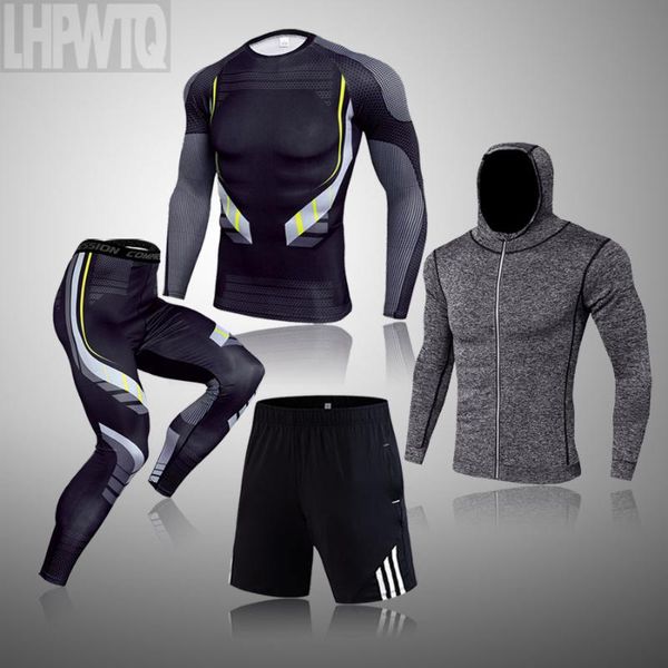 

running 4-piece set men's training sportswear set gym fitness compression sport suit jogging tight sports wear clothes 3xl male, Black;blue