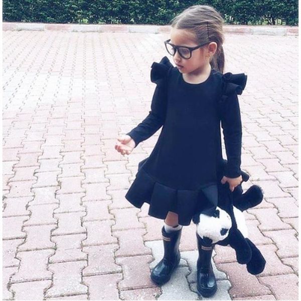 

girl's dresses spring autumn girls small flying sleeve solid long-sleeved pleated dress for 1-6 years 4 colours, Red;yellow