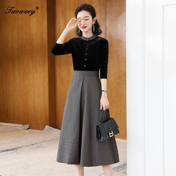 

autumn winter women long sleeve velvet dress sequined o-neck mesh patchwork dress elegant lady black dresses vestidos, Black;gray