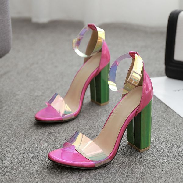 

Fashion Summer Women Sandals Sexy High Heels sandals PVC Ankle Strap Women Shoes Peep Toe High Heels Party Wedding Shoes Woman, Pvc-p