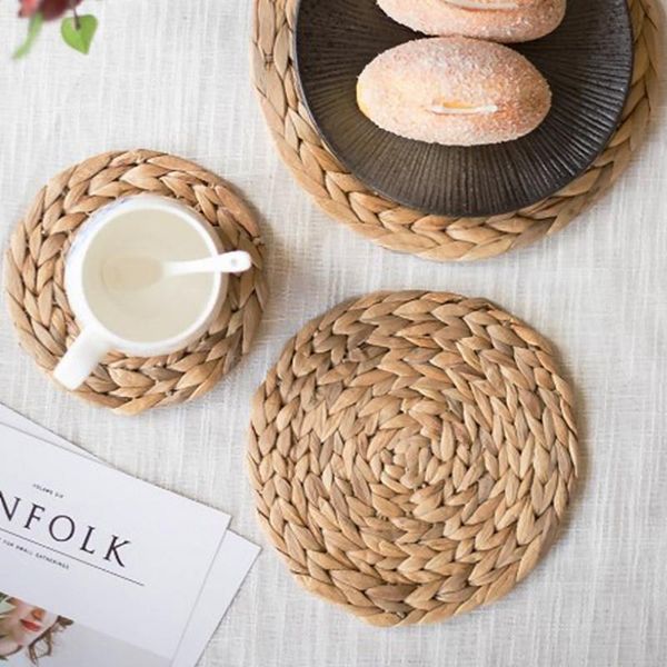 

2/4 pcs natural water gourd woven placemat round woven rattan table mat water gourd placemat round pad tropical wedding