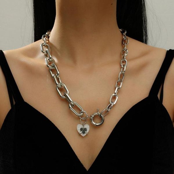 

new punk layer chunky lasso choker necklace collar statement open love heart pendant necklace for women jewelry, Golden;silver