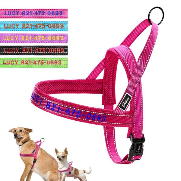 

dog collars & leashes nylon personalized harness vest embroidery pet custom reflective puppy for small medium large dogs