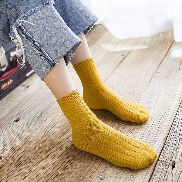 

tea thick needle middle tube pile vertical bar solid female candy color cotton socks c0224, Black